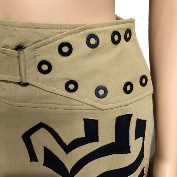 Rare Jamie Sadock Adjustable Snap Geometric Tan Black Pocket Mini Skirt Sz XS-S - Picture 3 of 14